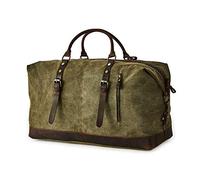 BRASS TACKS Leathercraft Vintage Reisetasche aus gewachstem Segeltuch und Leder, Wasserdicht Sporttasche mit Schuhfach, Handgepäck Verstellbar Schultergurt für Damen und Herren, Grün