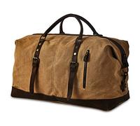 BRASS TACKS Leathercraft Vintage Reisetasche aus gewachstem Segeltuch und Leder, Wasserdicht Sporttasche mit Schuhfach, Handgepäck Verstellbar Schultergurt für Damen und Herren, Braun