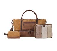BRASS TACKS Leathercraft Vintage Reisetasche aus gewachstem Segeltuch und Leder, Wasserdicht Sporttasche mit Schuhfach, Handgepäck Verstellbar Schultergurt für Damen und Herren, Khaki