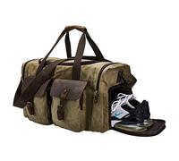 BRASS TACKS Leathercraft Vintage Reisetasche mit Schuhfach,Weekender Damen und Herren handgepäck,Crazy Horse Leder und Segeltuch, Räumlich und langlebig,Wasserdicht Sport,Retrogrün