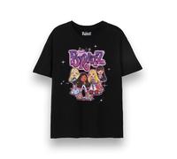 Bratz Damen T-Shirt | Damen Airbrushed Kurzarm-Grafik-T-Shirt in Schwarz | Y2K klassisches Airbrush-Stil-Kunstwerk Sasha Jade Cloe Yasmin Bekleidungsoberteil |Puppencharakter-Merchandise