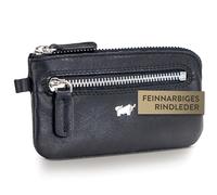 BRAUN BÜFFEL - Schlüsseletui aus echtem Rindsleder Golf - Kleine Schlüsseltasche für Herren & Damen mit Reißverschluss & 2 Schlüsselringen - Zeitlos klassisches Schlüsselmäppchen - Edles Schwarz