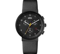 Braun Herren Chronograph mit Datumsanzeige, Armanduhr mit präzisem Quarzuhrwerk, schwarzes Zifferblatt und schwarzes Lederarmband, Schwarzes 40mm Edelstahlgehäuse, Modell BN0035BBKBKG