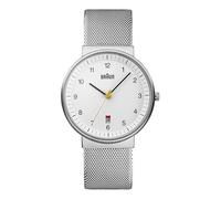 Braun Mens 3-Hand with Date Analogue Quartz Watch, White Dial and Steel Milanese Mesh Strap, 40mm Stainless Steel Case, Model BN0032WHSLMHG.