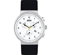 Braun Mens Chronograph with Date Analogue Quartz Watch, White Dial and Black Leather Strap, 40mm Stainless Steel Case, Model BN0035WHBKG.