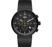 Braun Mens Prestige Chronograph with Date Analogue Quartz Watch, Black Dial and Rubber Strap, 43mm Black Stainless Steel Case, Model BN0095BKBKBKG.