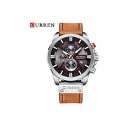 (Braun silber schwarz) Herrenuhr Handgelenk Curren Top-Marke Luxus Leder Quarzuhr Mode Chronograph