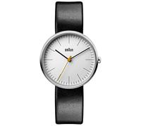 Braun Unisex 3-Hand Analogue Quartz Watch, White Dial and Black Leather Strap, 38mm Stainless Steel Case, Model BN0173WHBKL.