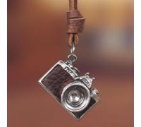 (Braun) Vintage Retro Kamera Anhänger Halskette Lederschmuck für Fotografie