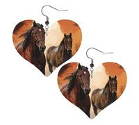 Braune Pferde-Silhouette, Leder-Ohrringe für Damen, Herz-Ohrringe, leicht, baumelnd, Schmuck, Geschenke