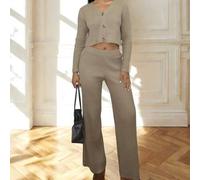 Brauner Rippstrick-cardigan Und Strickhose Im Retro-stil