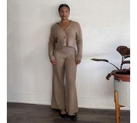 Brauner Rippstrick-cardigan Und Strickhose Im Retro-stil