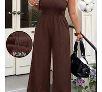 Brauner strukturierter trägerloser Jumpsuit in Große Größen, locker und lässig für den Urlaub