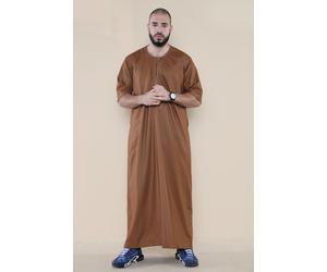 Brauner Thobe Jubba für Herren, islamischer arabischer marokkanischer Saudi-Kaftan mit Reißverschluss und arabischer Robe 60