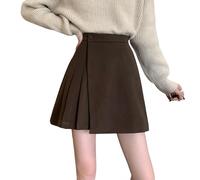 Brauner Woll-Kurzrock Für Damen, Unregelmäßiger Falten-Minirock, Retro-Rock Mit Hoher Taille, A-Linien-Rock, Gerüschter, Ausgestellter Kurzer Rock Für Mädchen, Damen, Herbst Und Winter, M