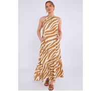 Braunes Maxikleid mit Zebradruck und Neckholder EU 42 / UK 14