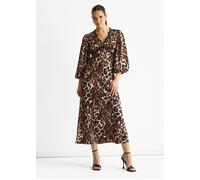 Braunes Midikleid mit Spitzenbesatz aus Satin in Tierform EU 36 / UK 8