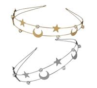 Braut Haarband aus Legierung mit Mond und Stern | Frauen und Brautfrisur, Glänzender Kopfschmuck, 2 Stück, Party und Bühne