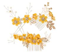 Braut Kopfschmuck Blüten Haarkamm Haarnadel aus Zinklegierung Gelb | 1 Satz, Eleganter Schmuck für Brautfrisuren und Dickes Haar, für Brautshowers und Cosplay