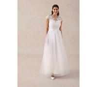 Brautkleid BONPRIX, Damen, Gr. 44, N-Gr, weiß (wollweiß), Obermaterial: 100% Polyester. Futter: 100% Polyester. Spitze: 100% Polyester, festlich, ausgestellt, Kleider Brautkleid, ausgestellte Passform