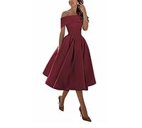 Brautkleid Cocktail Ballkleid,Einschultriger Dreiviertelrock aus Satin in A-Linie,Red Wine,US8,Elegant Cocktail Kleid Knielang Faltenrock