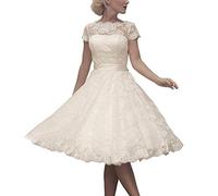 Brautkleid Damen Kleid Spitze Braut Kurze Ärmel, SEVENYXX, weiß, 46