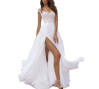 Brautkleid Hochzeitskleid A-Linie Stickerei Damen Lang Hochzeitskleider Spitze Brautmode Rückenfrei Vintage A Linie Brautkleid Abendkleider,Weiß,XL