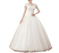 Brautkleid Hochzeitskleider Lang Prinzessin Brautmode Tüll Herzausschnitt A-Linie Brautmode mit Schnürung Elegant Bodenlang Brautkleider,Weiß,L