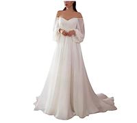 Brautkleid Lang Chiffon Abendkleider Elegant Für Hochzeit Hochzeitskleid Weiß Maxikleid Schulterfrei Brautjungfernkleider Festliches Cocktailkleid Rückenfrei Brautkleid Standesamt A Linie