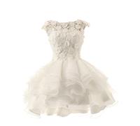 Brautkleid Standesamt Kurz A-Linie Spitze Damen Brautmode Prinzessin Hochzeitskleid Weiß 36