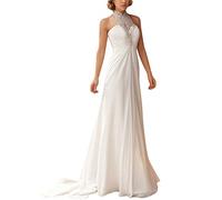 Brautkleider Hochzeitskleider Lang A-Linie Chiffon Neckholder Hochzeitskleid Prinzessin Brautmode Damen Große Größen Weiß 40