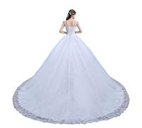 Brautkleider Hochzeitskleider Prinzessin A-Linie Lang Brautmode Glitzer Spitzen Strand Brautkleid mit Perlen Elegant Bodenlang Brautkleider mit Schnürung,Weiß1,S