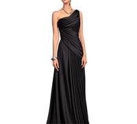 Brautmutterkleider A-Linie Falten One-Shoulder Bodenlanges Brautkleid Für die Hochzeit(Black,20W)