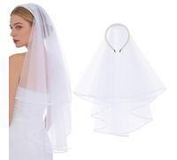 Brautschleier, Fotorequisite für , kurz, transparent, für Fotos | Haarband mit Perlen für Schleier und Haarschmuck | für Damen, Hochzeit, EVJF, Bankett, Abendveranstaltung, Zeremonie und Party