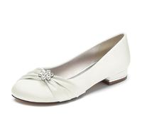 Brautschuhe Damen Geschlossene Zehe Niedriger Absatz Schuhe Hochzeit Damen Satin Braut Schuhe,Elfenbein,38 EU