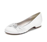 Brautschuhe Damen Geschlossene Zehe Niedriger Absatz Schuhe Hochzeit Damen Satin Braut Schuhe,Weiß,42 EU
