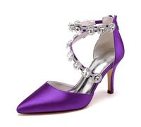 Brautschuhe Damen Satin Hochzeitsschuhe Pfennigabsatz Strass Spitz Prom Party Kleid Schuhe 8.5Cm,Dark Purple,39 EU