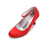 Brautschuhe Elfenbein Hochzeitsschuhe High Heel Runde Knöchelriemen Spangenpumps,Rot,37 EU