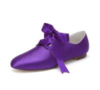 Brautschuhe Flach Damen Satin Hochzeitsschuhe Schleife Prom Party Kleid Flach 1Cm,Dark Purple,40 EU