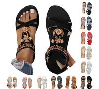 brautschuhe flach Sandalen Sommer Große Größen Strass Bohemia Orthopädische Glitzer Sandalen Weiche Sohlen Sommerschuhe Gummiband Slingback Elegante Schöne damenschuhe elegant und bequem Schwarz 39