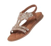 brautschuhe flach Sommerschuhe Damen Flache Sandalen Sommer Große Größen Strass Bohemia T-Riemen Glitzer Sandalen Weiche Sohlen Sommerschuhe Gummiband Slingback Elegante boho style damen Coffee 38