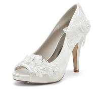 Brautschuhe Ivory, Hochzeit Schuhe für Braut, Frauen Brautschuhe High Heels Fashion Pumps Hochzeitsschuhe,Elfenbein,37 EU
