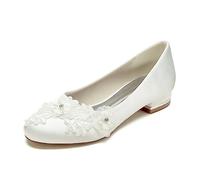 Brautschuhe Ivory, Hochzeitsschuhe Damen Flach, Flache Schuhe Zum Kleid, Flache Schuhe für Damen Elegant Geschlossene Ballerinas Flach,Elfenbein,38 EU