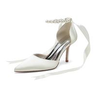 Brautschuhe Ivory, Hochzeitsschuhe Damen Geschlossene Spitz Toe, Frauen Absatzschuhe, Damen Klassische Pumps,Elfenbein,37 EU