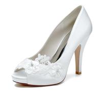 Brautschuhe Weiß, Pumps Damen, Frauen Offene Zehen Satin Braut Hochzeit Schuhe,Weiß,38 EU