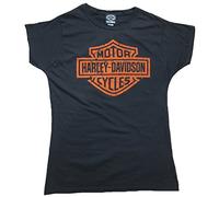 Bravado Damen T-Shirt Schwarz Harley Davidson Bar and Shield Logo Vintage Print M 38/40