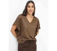 Kurzarmshirt BRAX "Style CASSIE S", Damen, Gr. 42, braun, 100% Leinen, V-Ausschnitt, Shirts (67394147-42) braun