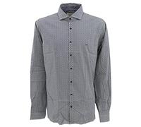BRAX, Harold, Herren Langarm Hemd Popeline Stretch Blau Weiß Gemustert L