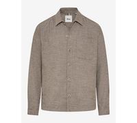 Langarmhemd BRAX "Style LUCA", Herren, Gr. XL, Normalgrößen, beige (braun), Web, 39% Schurwolle, 33% Polyester, 14% Viskose, 13% Polyamid, 1% Elasthan, Hemden (83808107-XL) braun