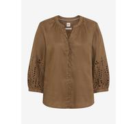 Klassische Bluse BRAX "Style VELIA", Damen, Gr. 44, braun, Web, 100% Leinen, V-Ausschnitt, Blusen Bluse (91524726-44) braun